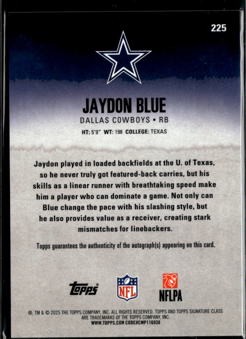 Jaydon Blue 2025 Topps Signature Class RC Auto Autograph /50 Dallas Cowboys