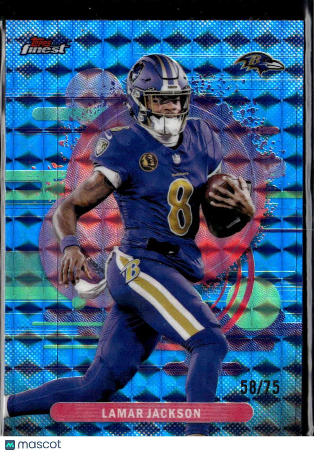 Lamar Jackson 2025 Topps Finest RARE Blue Refractor 58/75 Baltimore Ravens