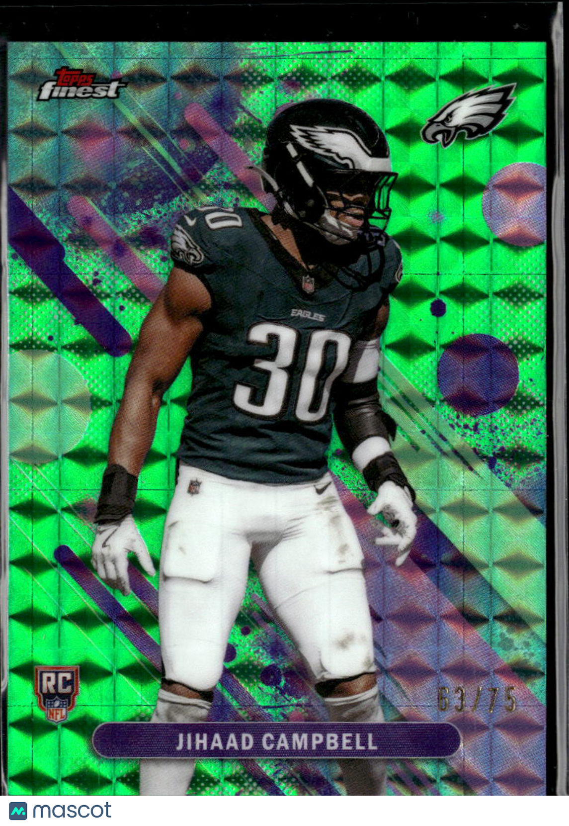 Jihaad Campbell 2025 Topps Finest RC Green Refractor 63/75 Philadelphia Eagles