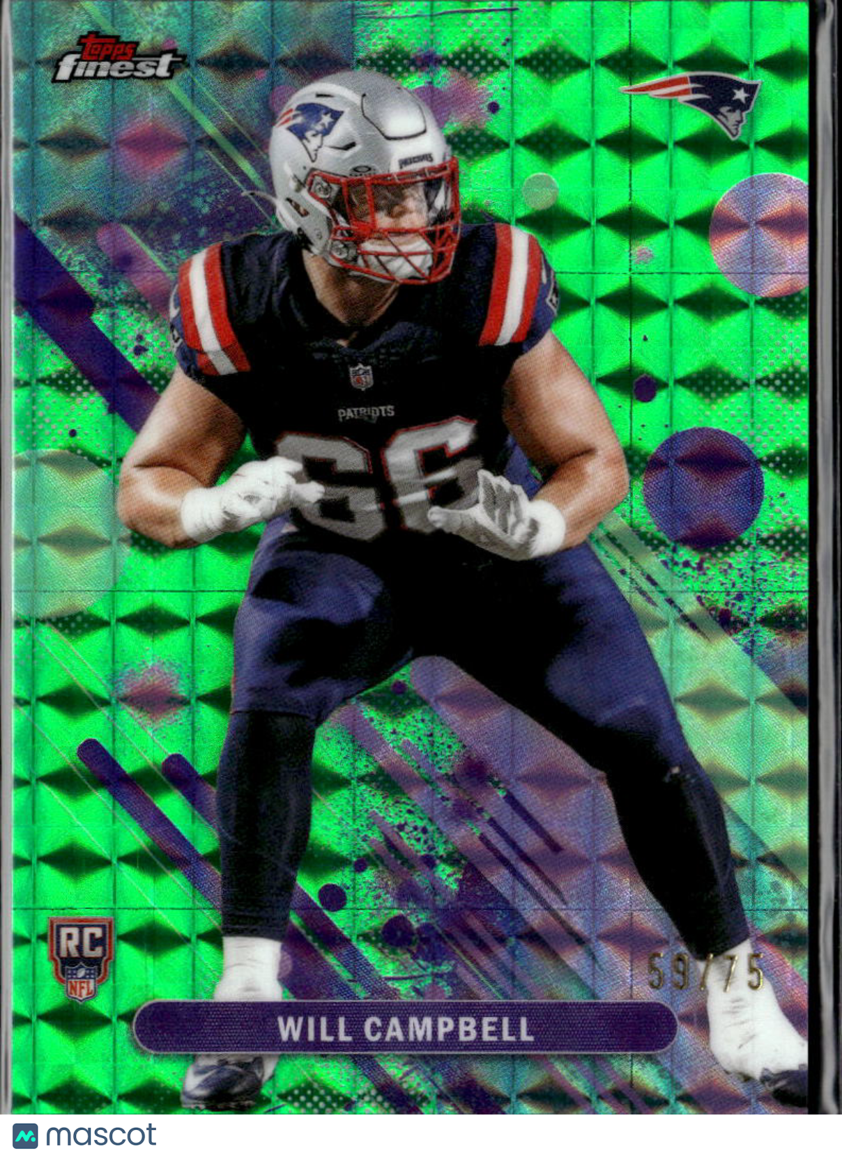 Will Campbell 2025 Topps Finest Green Refractor RC 59/75 New England Patriots