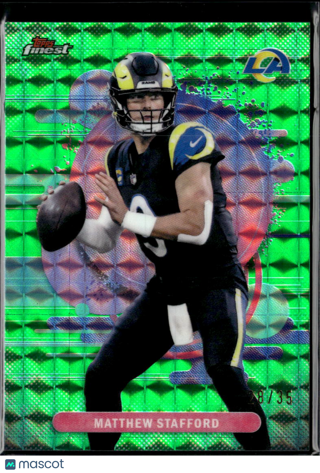 Matthew Stafford 2025 Topps Finest RARE Green Refractor 28/35 Los Angeles Rams