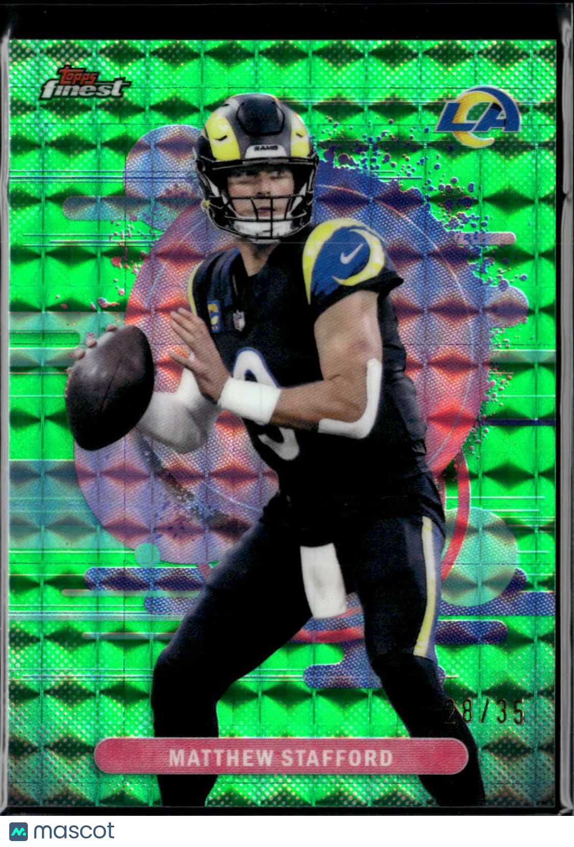 Matthew Stafford 2025 Topps Finest RARE Green Refractor 28/35 Los Angeles Rams