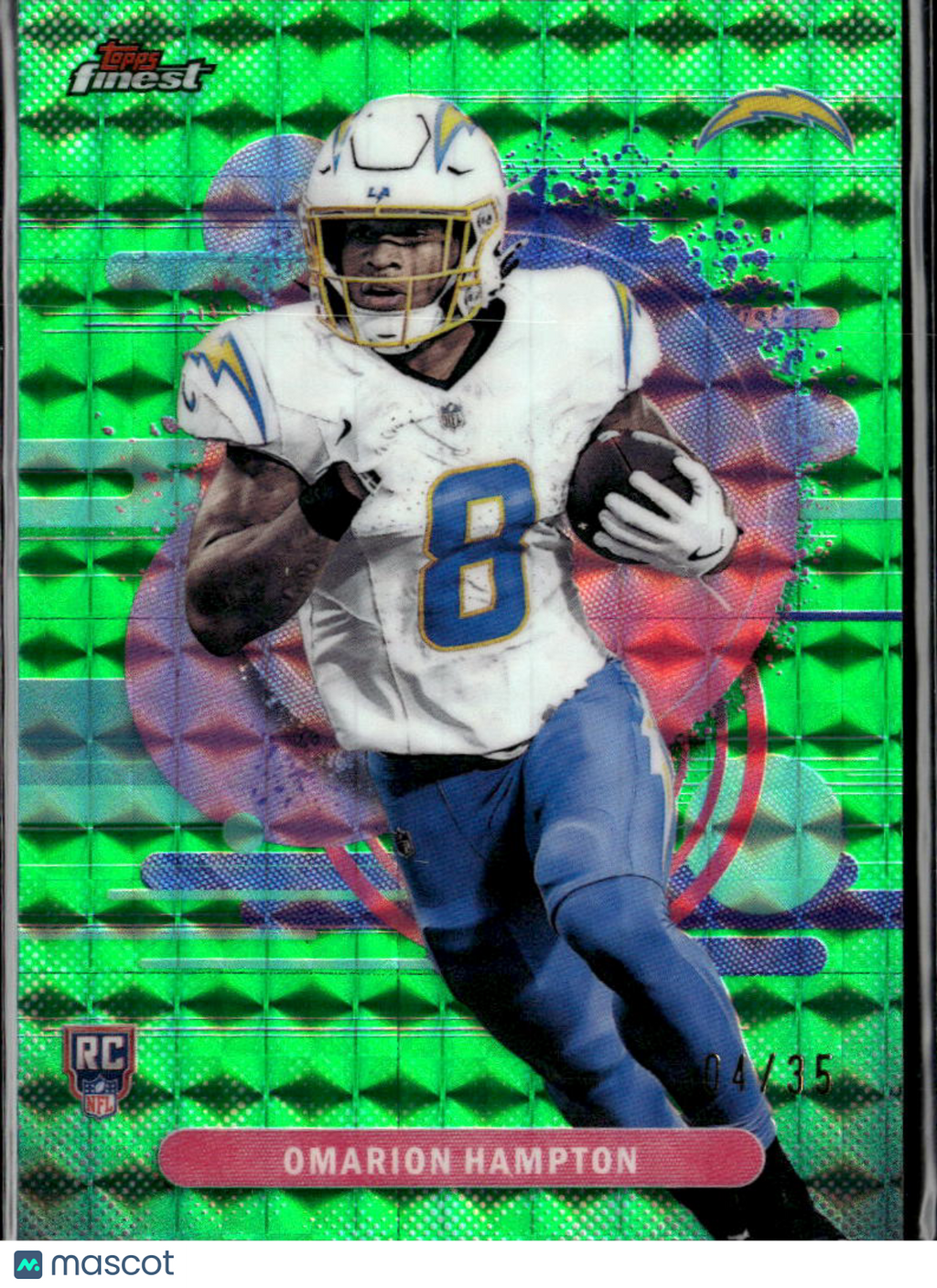 Omarion Hampton 2025 Topps Finest RC Green Refractor 4/35 Los Angeles Chargers
