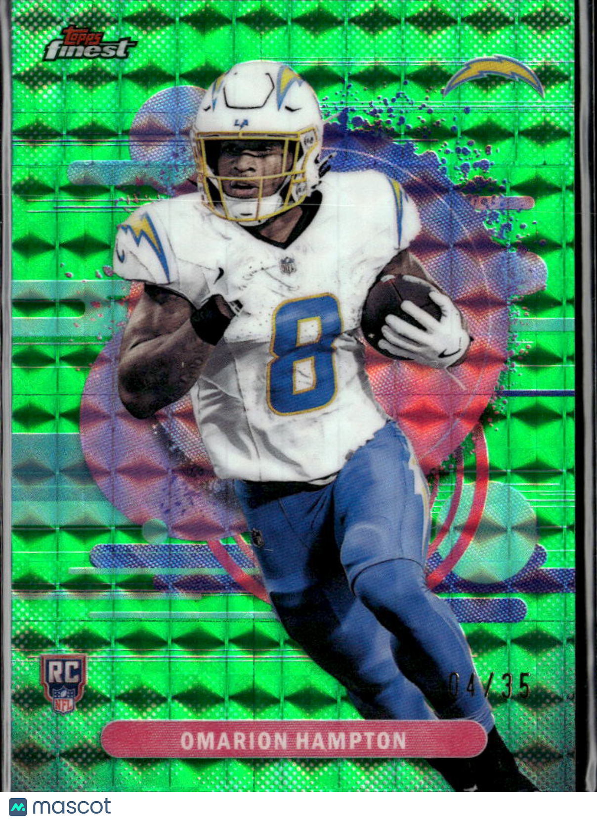 Omarion Hampton 2025 Topps Finest RC Green Refractor 4/35 Los Angeles Chargers