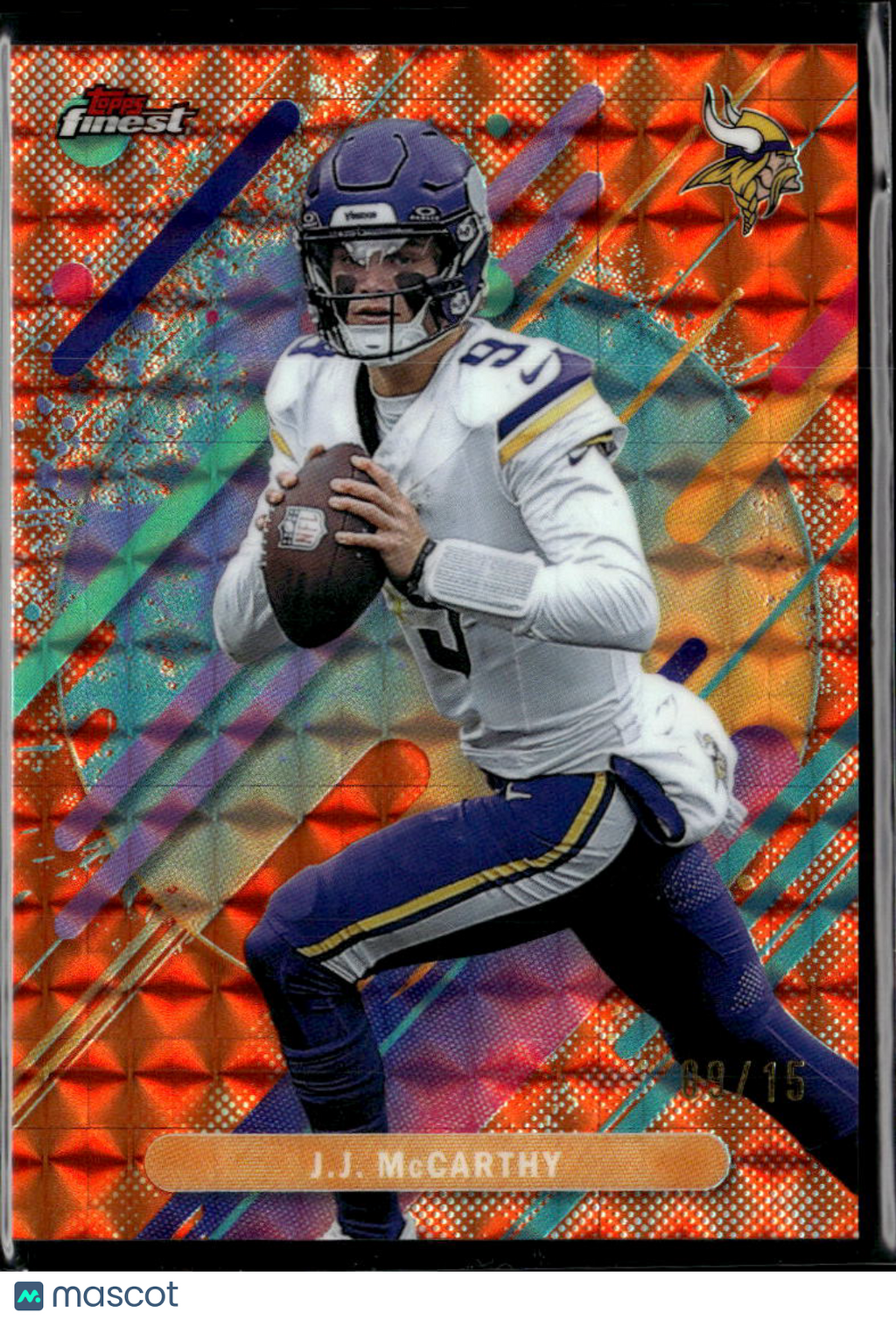 J.J. McCarthy 2025 Topps Finest Orange Refractor 9/15 Minnesota Vikings