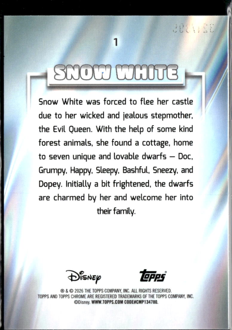 Snow White 2026 Topps Chrome Disney Pink Refractor 320/399 #1