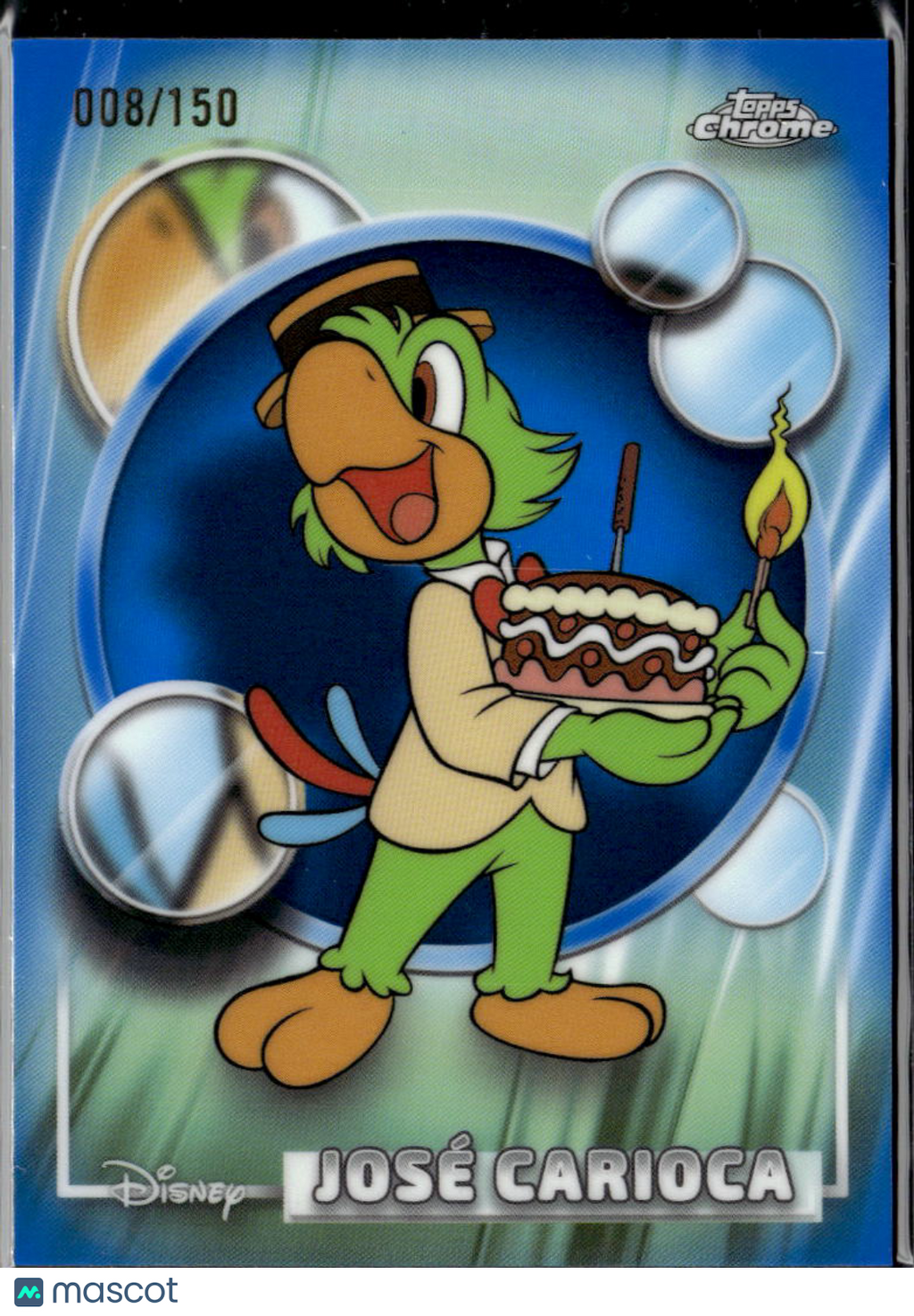 Jose Carioca 2026 Topps Chrome Disney Blue Refractor 8/150 #97