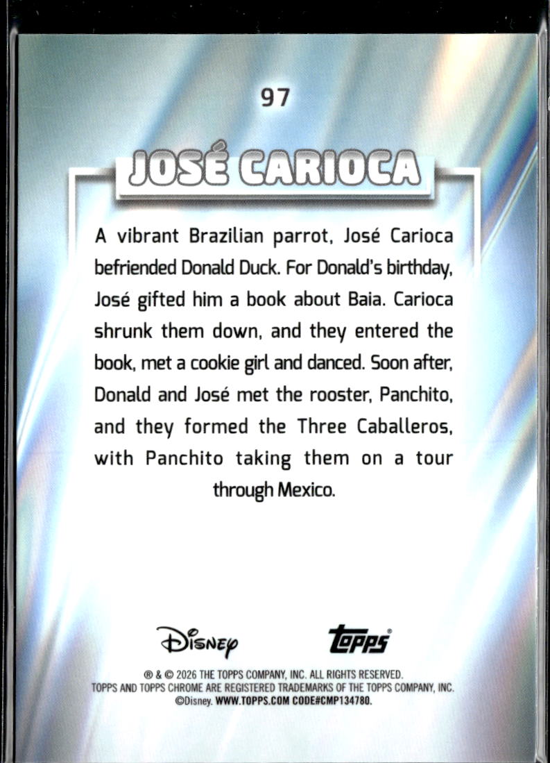 Jose Carioca 2026 Topps Chrome Disney Blue Refractor 8/150 #97