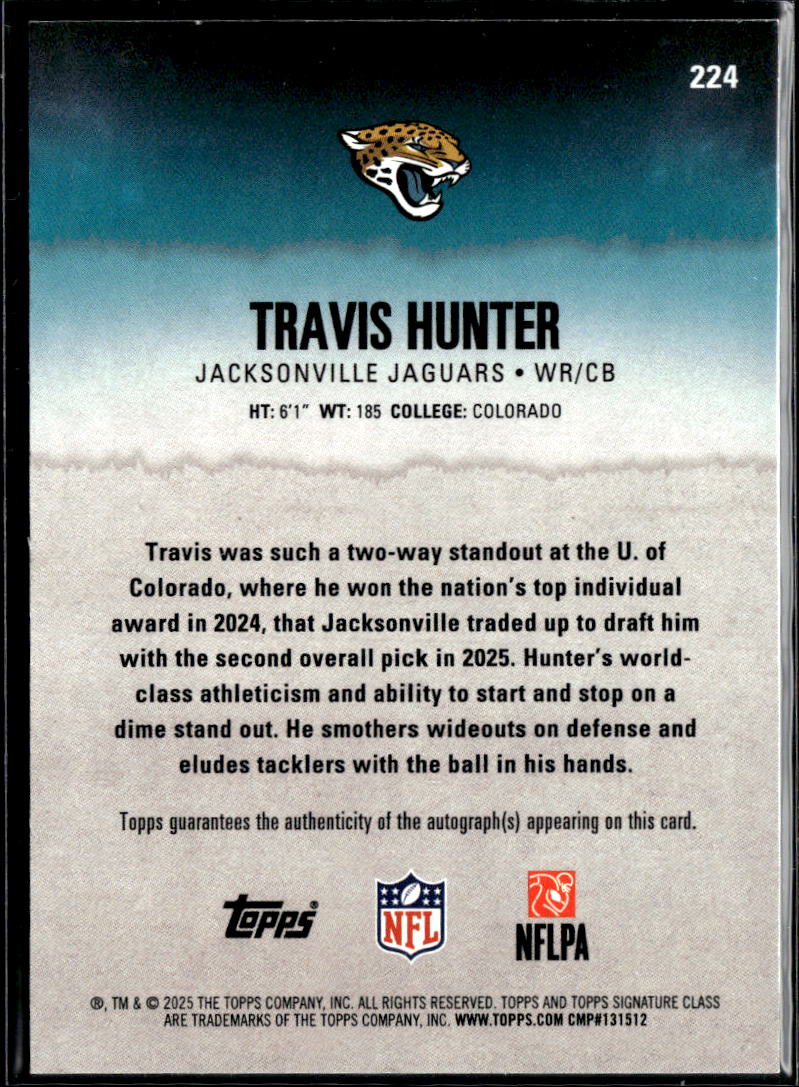 Travis Hunter 2025 Topps Signature Class Auto Autograph RC Green /150 Jaguars