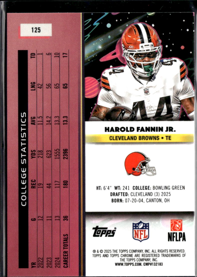 Harold Fannin Jr. 2025 Topps Chrome Cosmic RC Aqua Shimmer 19/199 Browns