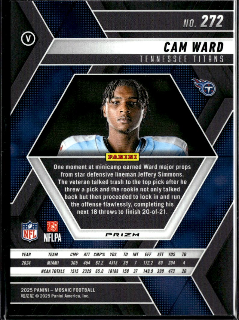 Cam Ward 2025 Mosaic Blue Reactiv No Helmet SSP RC Rookie Tennessee Titans