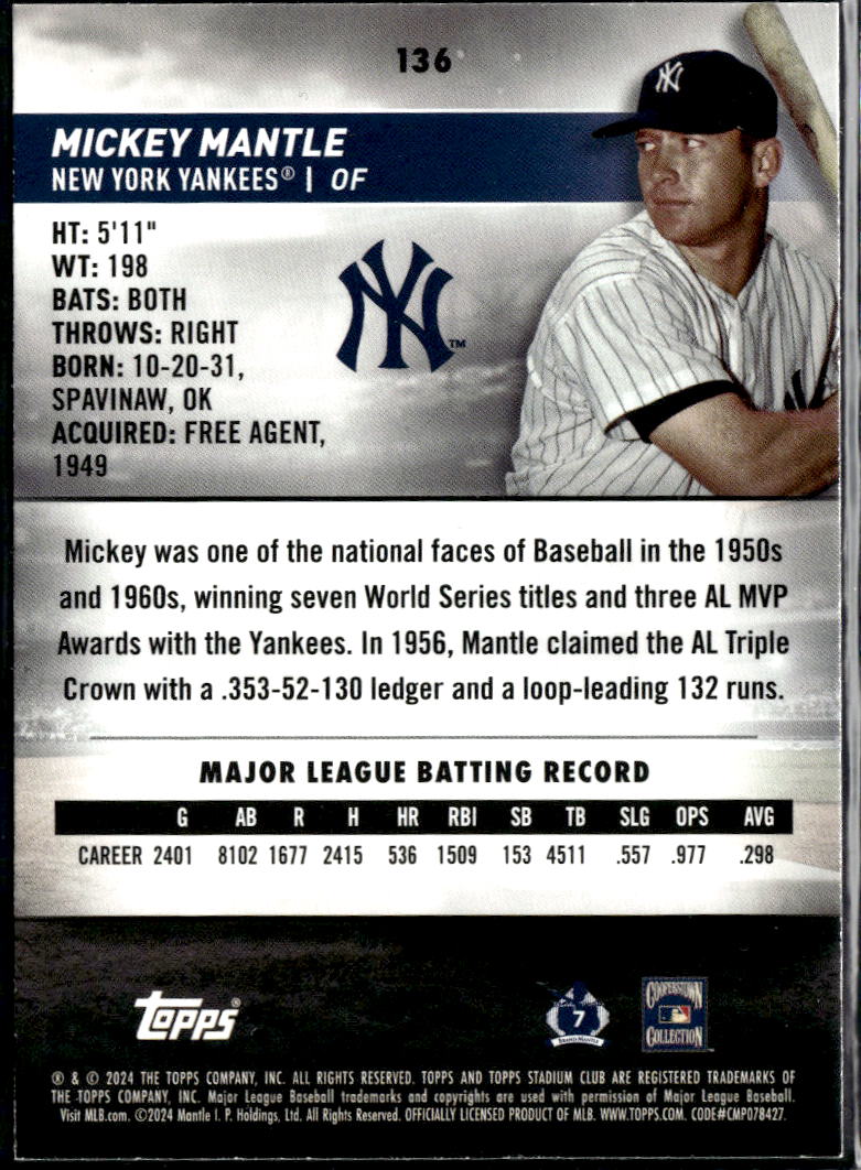 Mickey Mantle 2024 Topps Stadium Club GOLD SSP #136 New York Yankees