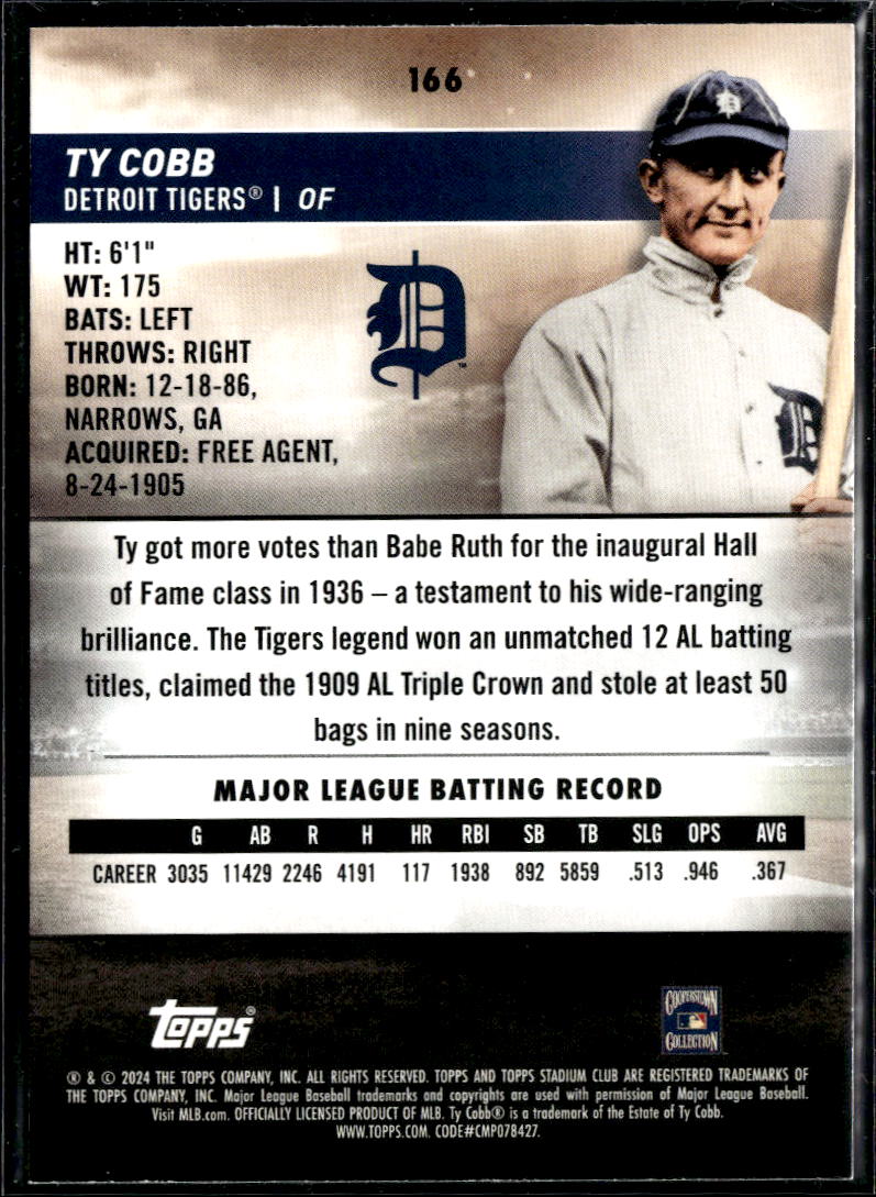 Ty Cobb 2024 Topps Stadium Club Black White Green Foil SSP Detroit Tigers