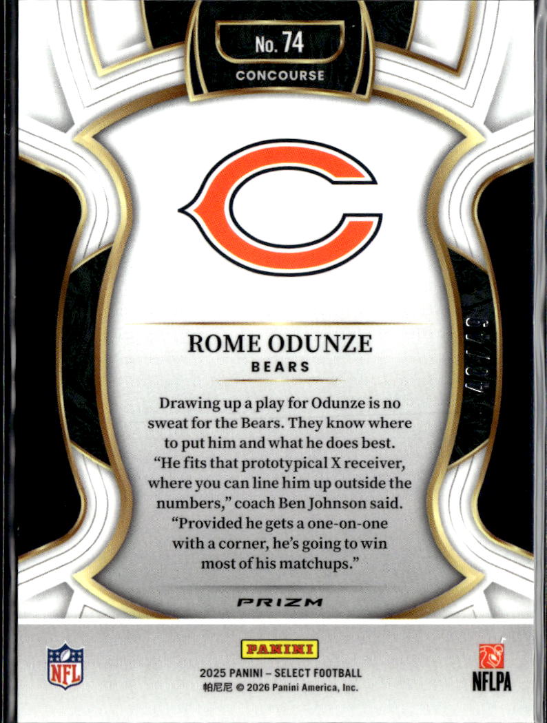 Rome Odunze 2025 Select Red Disco Prizm 40/49 Chicago Bears