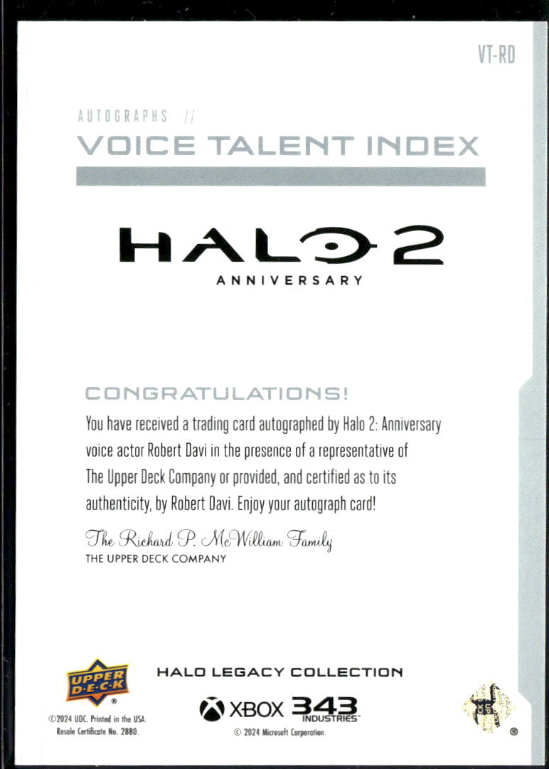Robert Davi as Rtas 'Vadum 2024 Upper Deck Halo Auto Autograph