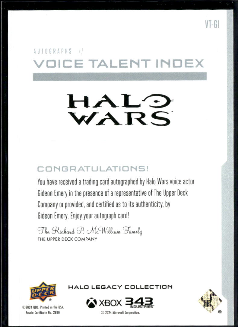 Gideon Emery as Jerome-092 2024 Upper Deck Halo Auto Autograph