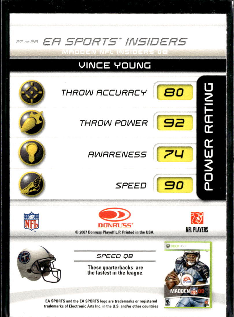 Vince Young 2007 Donruss EA Sports Insiders Madden NFL 08 Tennessee Titans