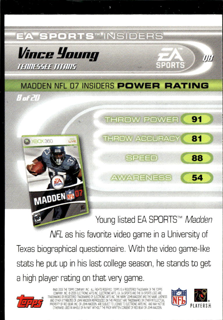 Vince Young 2006 Topps EA Sports Insiders Tennessee Titans