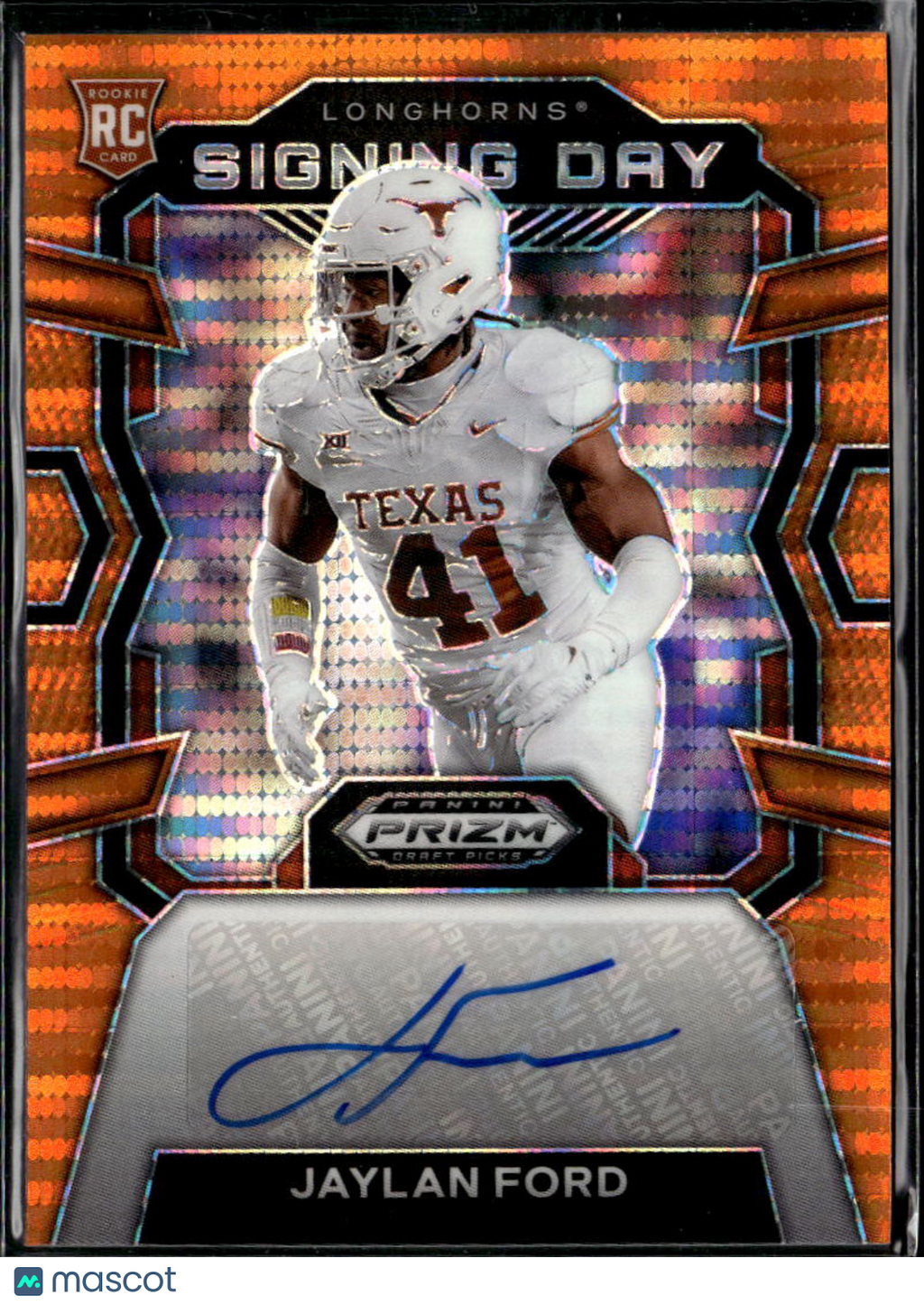 Jaylan Ford 2024 Prizm Draft Auto Autograph Orange Pulsar 43/49 Texas Longhorns