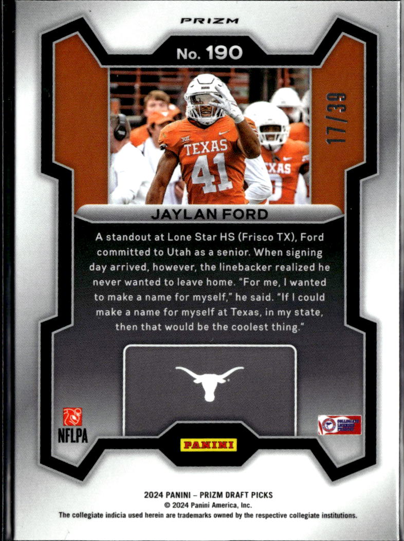 Jaylan Ford 2024Prizm Draft Picks Orange Pulsar RC 17/39 Texas Longhorns