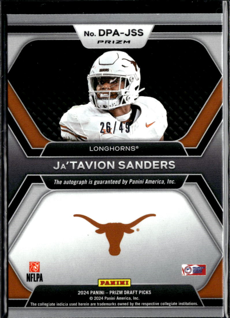 Ja'Tavion Sanders 2024 Prizm Draft Auto Autograph Orange RC /49 Texas Longhorns