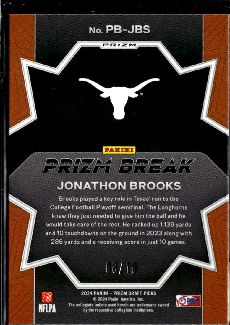 Jonathon Brooks 2024 Prizm Draft Picks Break GOLD Prizm RC 8/10 Texas Longhorns
