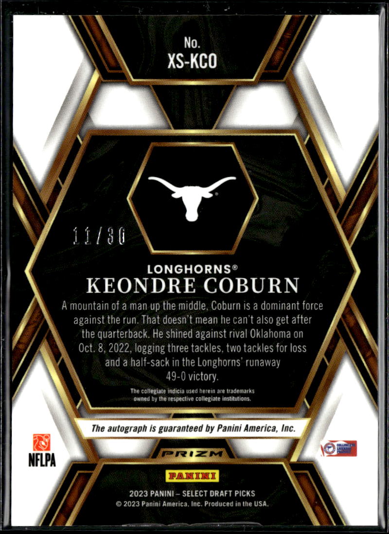 Keondre Coburn 2023 Select Auto Autograph RC Orange 11/30 Texas Longhorns