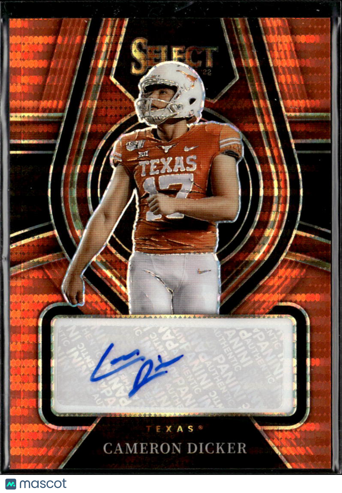 Cameron Dicker 2022 Select Auto Autograph RC Orange 12/30 Texas Longhorns