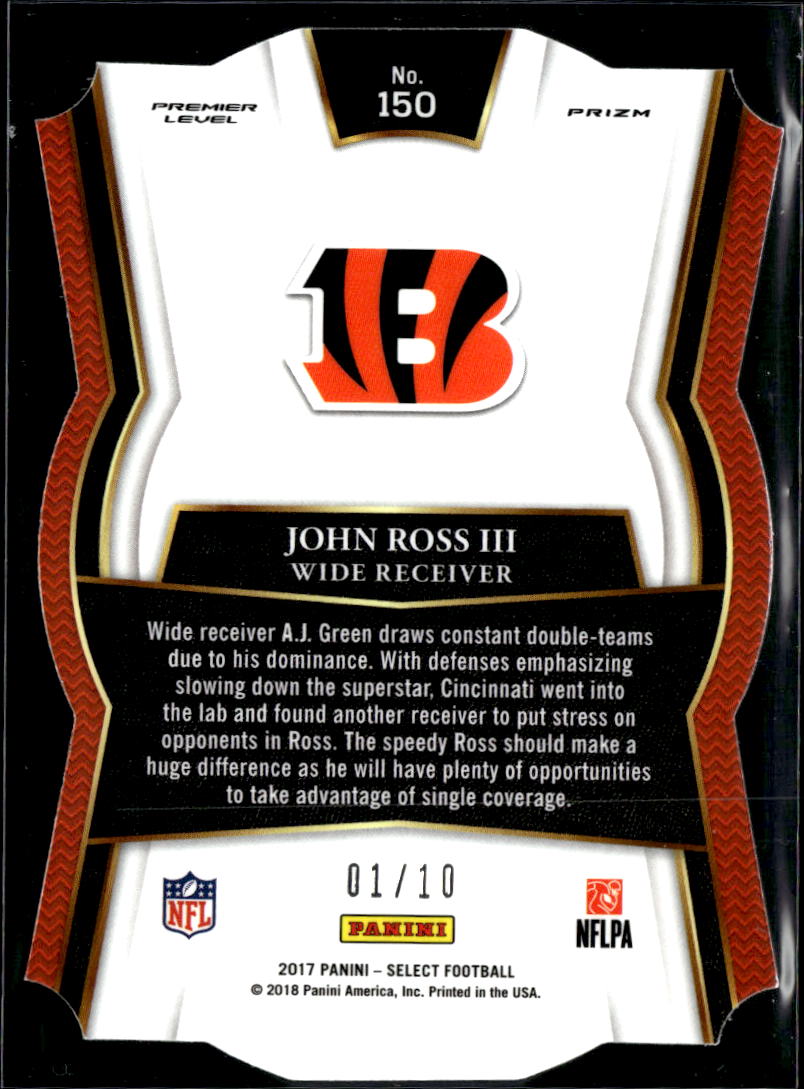 John Ross III 2017 Select GOLD Prizm Rookie RC Die-Cut 1/10 Cincinnati Bengals
