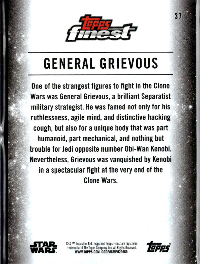 General Grievous 2018 Topps Finest Star Wars Orange Refractor 3/25 #37