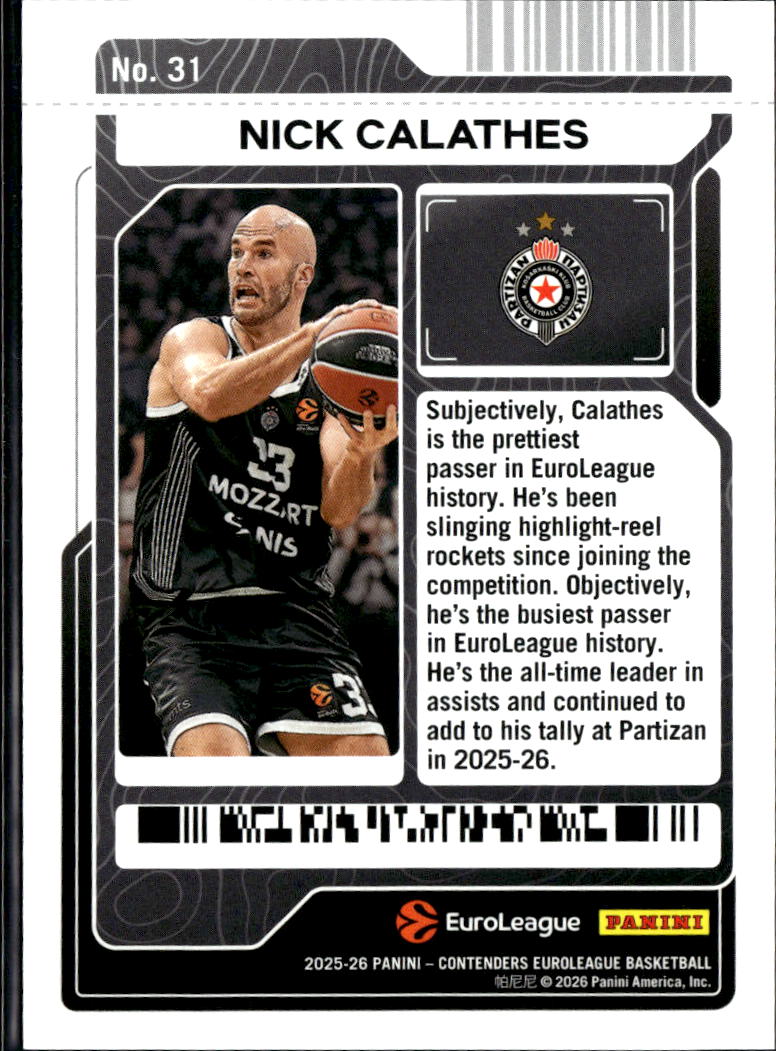 Nick Calathes 2026 Contenders EuroLeague Cracked Ice 10/25 Mozzart Bet Belgrade