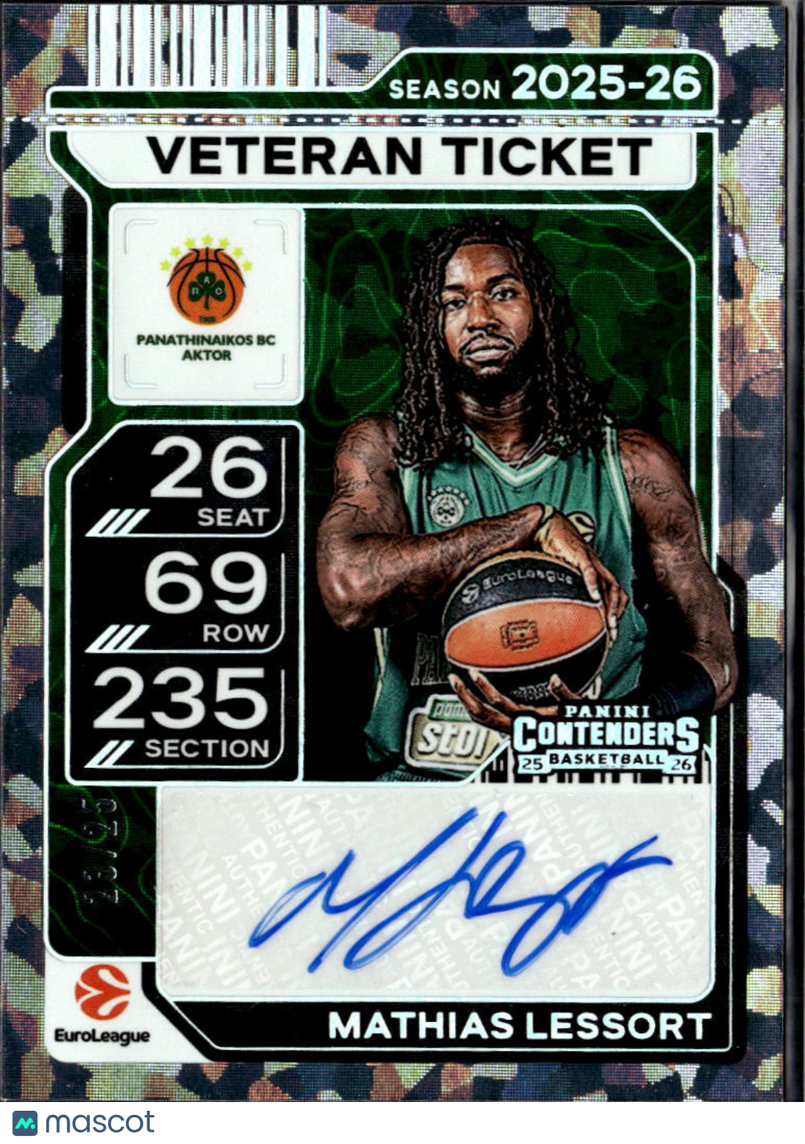 Mathias Lessort 2026 Contenders Auto Autograph Cracked Ice 23/25 BC Aktor