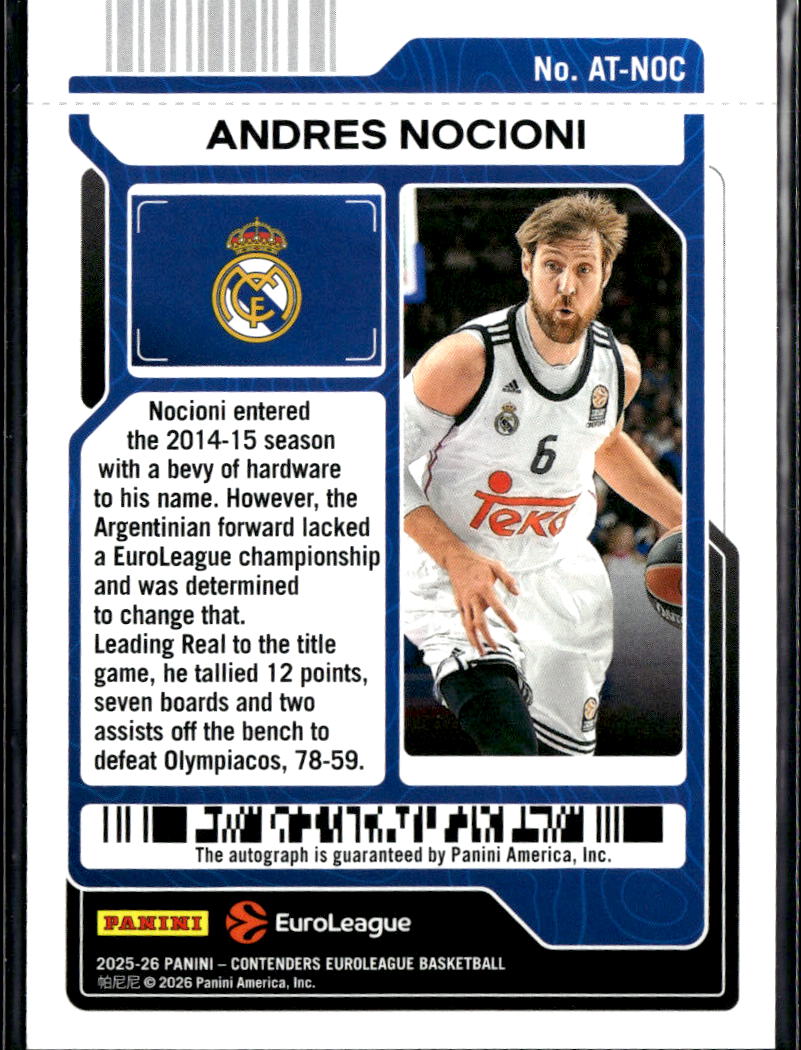 Andres Nocioni 2026 Contenders Auto Autograph Cracked Ice 18/25 Real Madrid