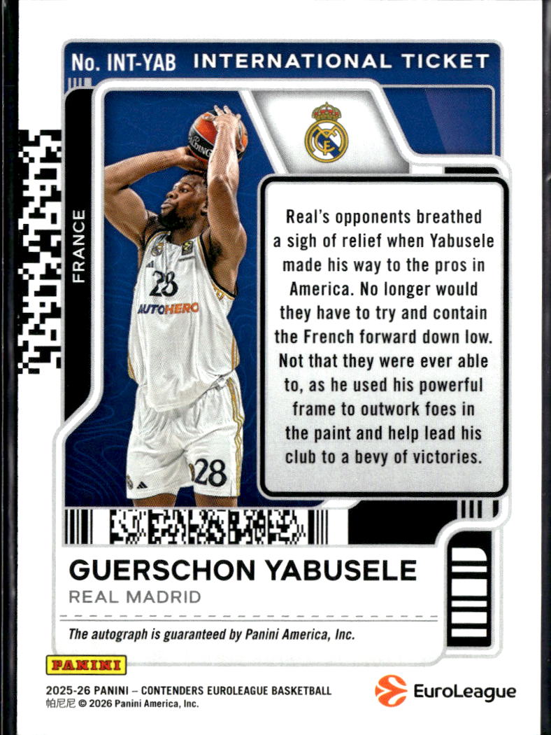 Guerschon Yabusele 2026 Contenders EuroLeague Auto Autograph Cracked Ice 11/25