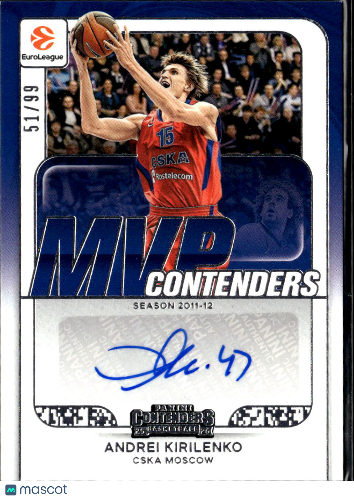 Andrei Kirilenko 2026 Contenders EuroLeague Auto Autograph 51/99 CSKA Moscow