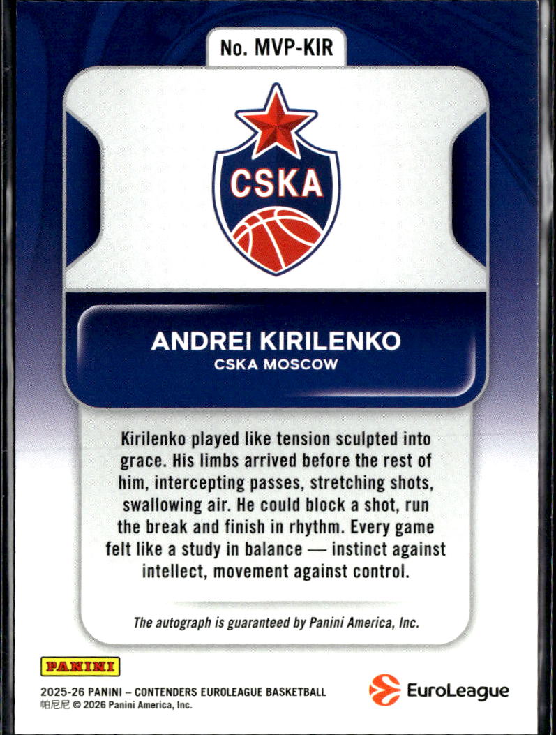 Andrei Kirilenko 2026 Contenders EuroLeague Auto Autograph 51/99 CSKA Moscow