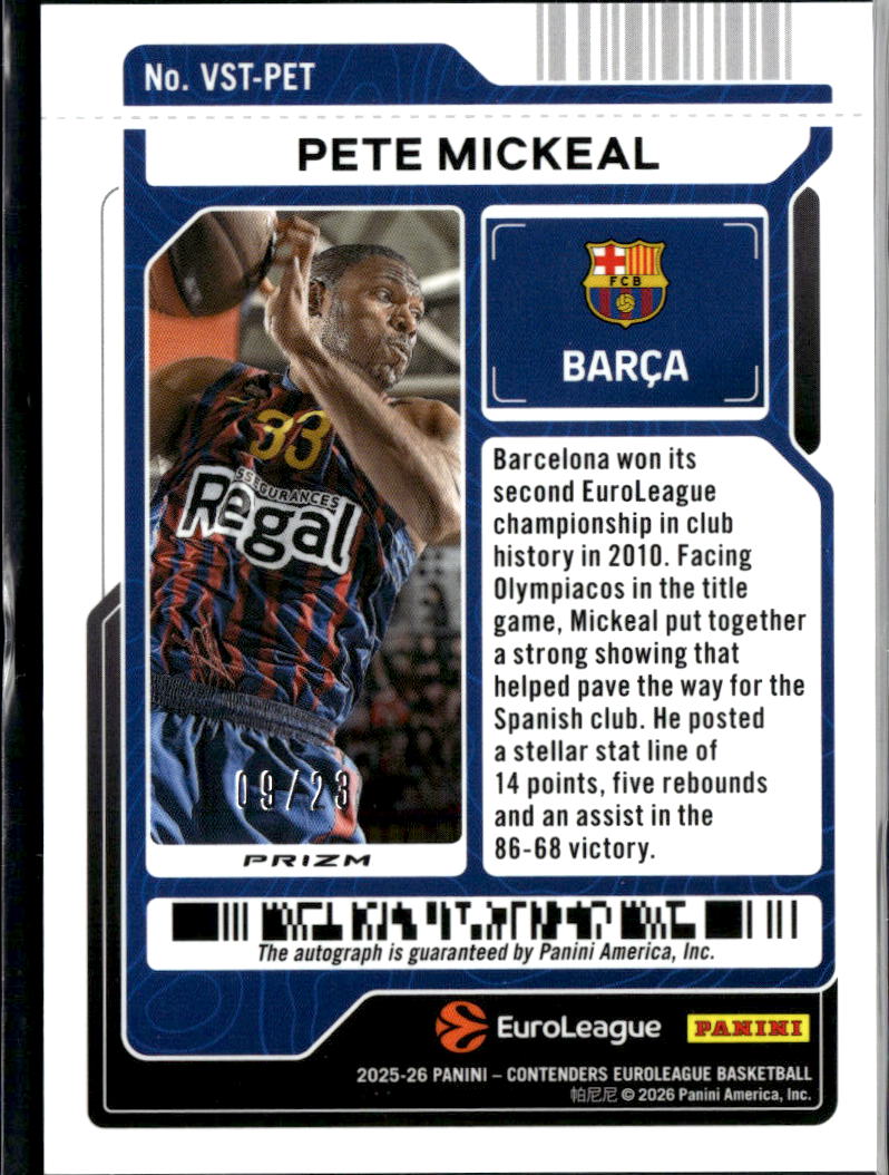 Pete Mickeal 2026 Contenders Auto Autograph Cracked Ice 8/23 FC Barcelona