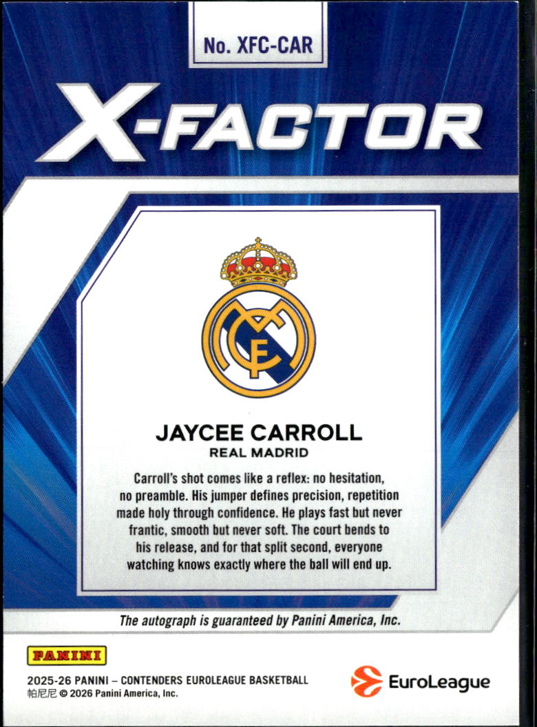 Jaycee Carroll 2026 Contenders EuroLeague Auto Autograph 3/25 Real Madrid