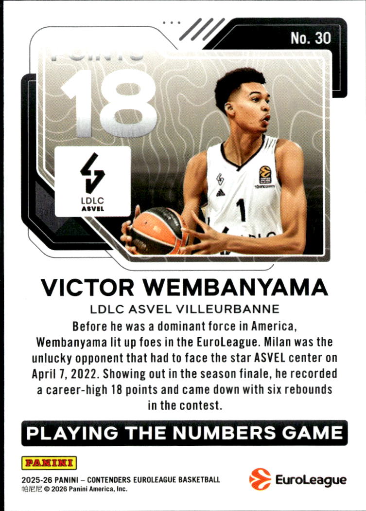 Victor Wembanyama 2026 Contenders EuroLeague Numbers Game /199 Spurs