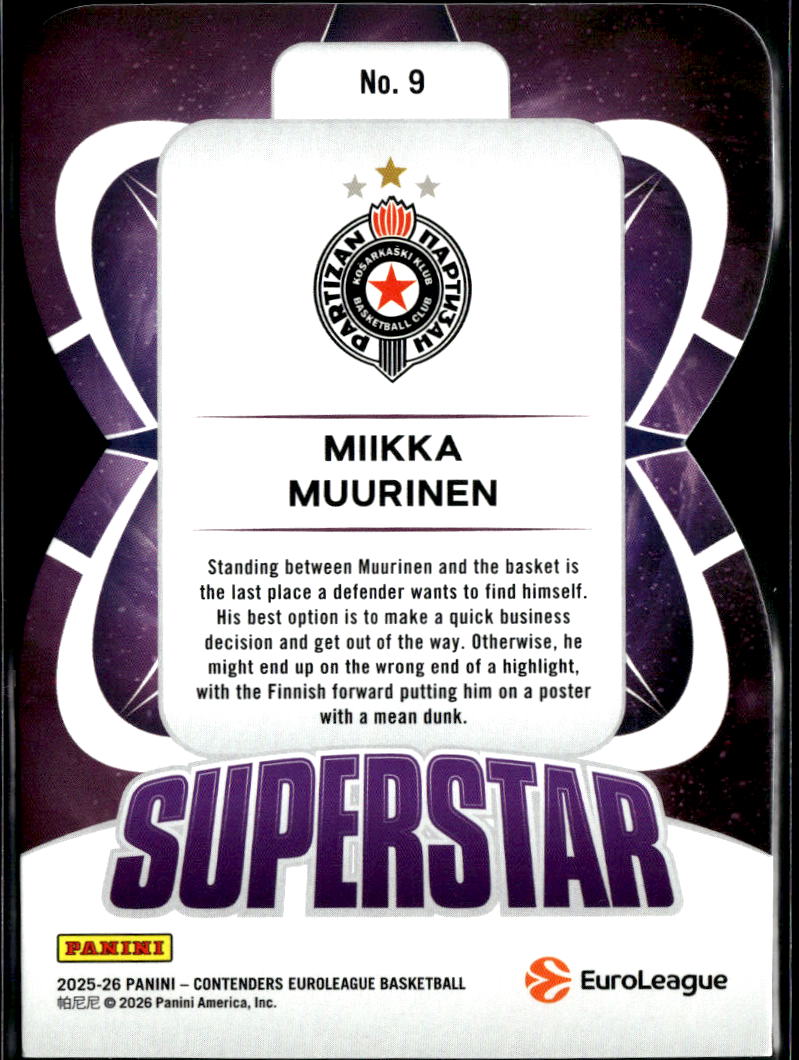 Miikka Muurinen 2026 Contenders EuroLeague Superstar RC 25/25 Bet Belgrade