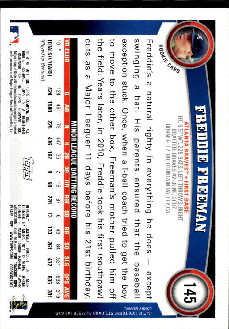 Freddie Freeman 2011 Topps Diamond Anniversary Rookie RC #145 Atlanta Braves