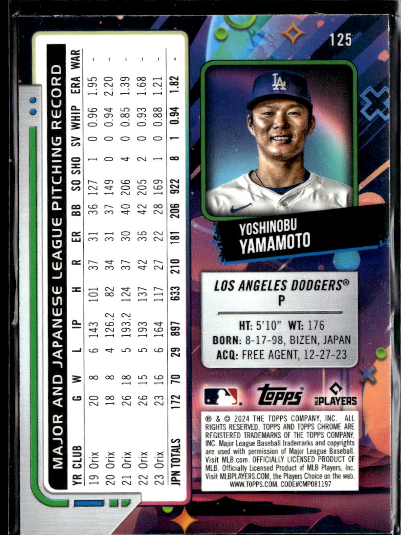 Yoshinobu Yamamoto 2024 Topps Chrome Cosmic Rookie RC Los Angeles Dodgers