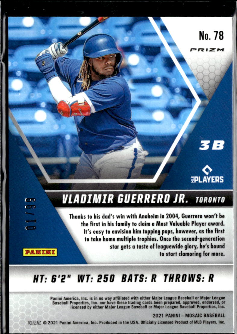 Vladimir Guerrero Jr. 2021 Mosaic Blue Prizm 1/99 Toronto Blue Jays