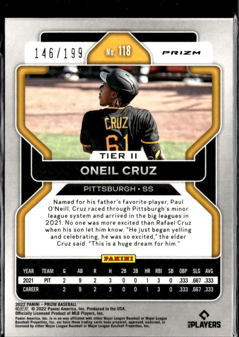 Oneil Cruz 2022 Prizm Blue Circles Rookie RC 146/199 Pittsburgh Pirates