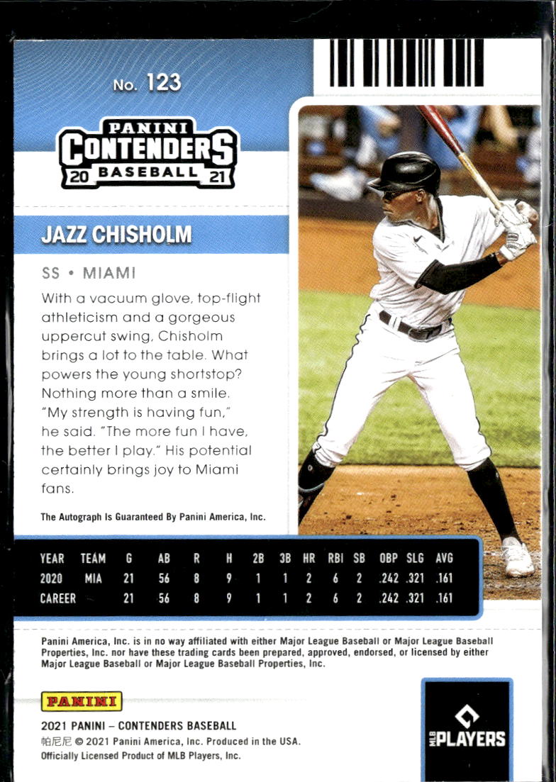 Jazz Chisholm 2021 Contenders Auto Autograph Rookie RC Miami Marlins