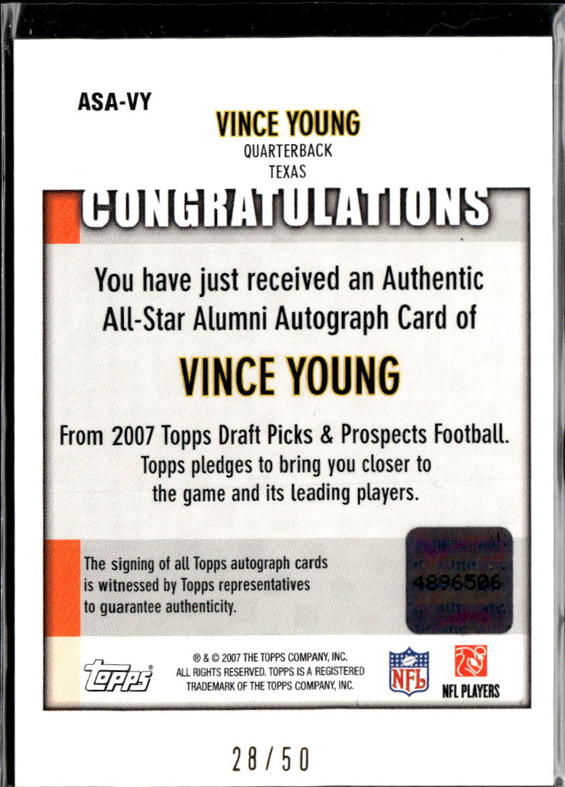 Vince Young 2007 Topps Draft Picks Auto Autograph 28/50 Texas Longhorns