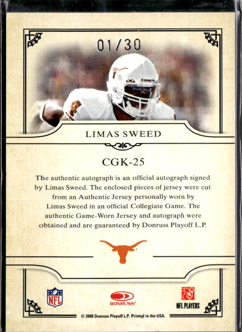 Limas Sweed 2008 Donruss Gridiron King Auto Autograph Patch 1/30 Texas Longhorns