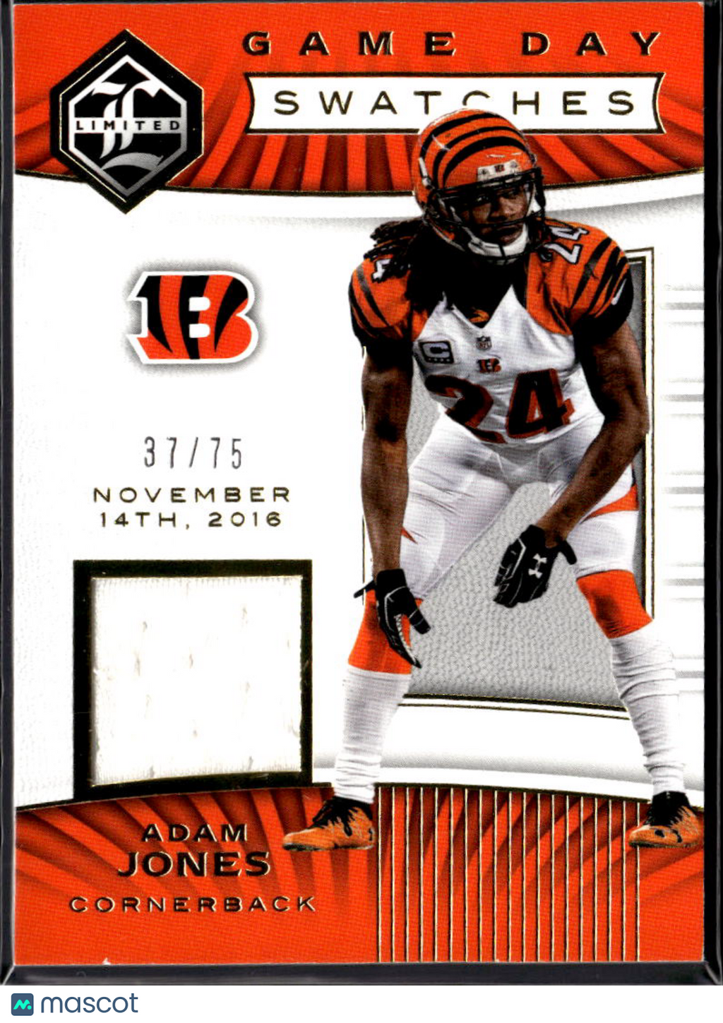 Adam Pacman Jones 2018 Limited Game Worn Patch 37/75 Cincinnati Bengals