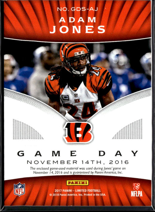 Adam Pacman Jones 2018 Limited Game Worn Patch 37/75 Cincinnati Bengals