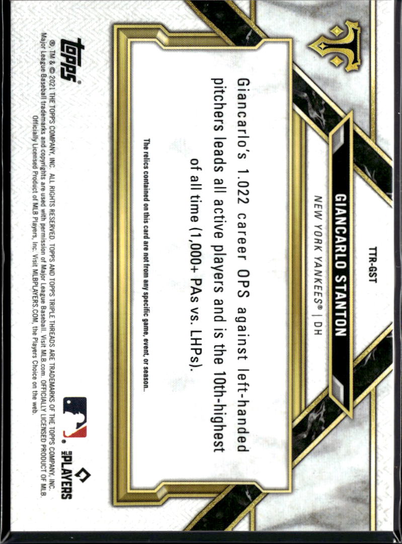 Giancarlo Stanton 2021 Topps Triple Threads Game Worn Patch 5/27 NY Yankees